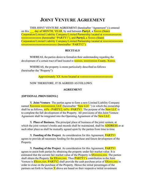 Joint Venture Agreement for the Financing, Development, .